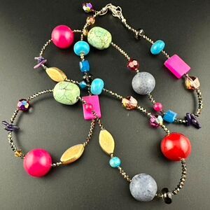 Emily Ray Colorful Multi Stone & Crystal Long Statement Necklace